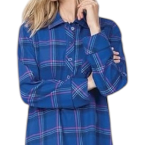 New Pajamagram 100% Cotton Maxi Length Flannel Nightgown Blue Plaid Size XL - Picture 4 of 8